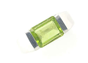 Genuine 2ct Green Peridot 925 Sterling Silver Men's Ring Size 7.75, 8, 9.75, 10, 10.75, 11, 11.75, 12, 12.5, 12.75, 13