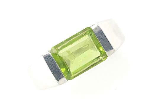 Genuine 2ct Green Peridot 925 Sterling Silver Men's Ring Size 7.75, 8, 9.75, 10, 10.75, 11, 11.75, 12, 12.5, 12.75, 13