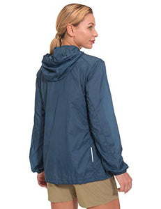 Little Donkey Andy Women's UPF 50 Protection Jacket Lightweight Packable Full Zip Hoodie for Running Cycling Walking, Navy Blue Large