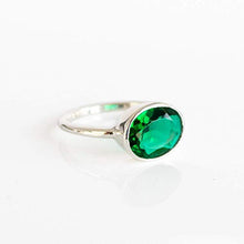 Load image into Gallery viewer, Emerald Quartz ring, stackable ring, Vermeil Gold or silver, bezel set ring, oval ring, green gemstone ring, May Birthstone ring
