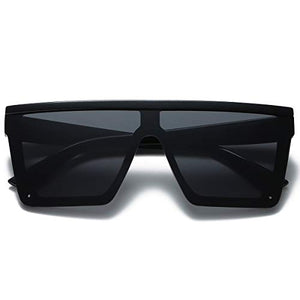LKEYE - Oversize Shield Flat Top Square Sunglasses Siamese Rimless Lens LK1717 C1 Black/Gray