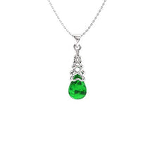 Load image into Gallery viewer, Diamondere Natural and Certified Pear Cut Emerald Solitaire Necklace in 14k White Gold | 0.61 Carat Pendant with Chain
