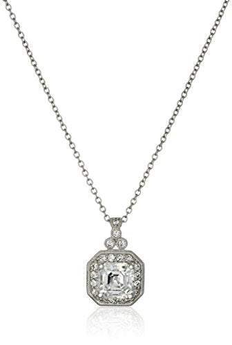Platinum Plated Sterling Silver Pendant Necklace set with Asscher Cut Swarovski Zirconia (2.3 cttw)