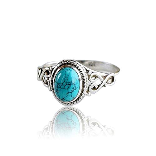 supaen Fashion Women 925 Sterling Silver Turquoise Moonstone Ring Wedding Jewelry 6-10 (10)
