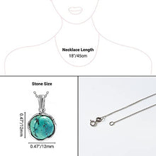 Load image into Gallery viewer, 925 Sterling Silver Turquoise Necklace - Dainty 12mm Round Gemstone Pendant, December Birthstone, Delicate Handmade Jewelry, Vintage Antique Everyday Jewel, Perfect Gift for Classy Women
