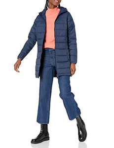 Amazon Essentials Women's Lightweight Long-Sleeve Full-Zip Water-Resistant Packable Hooded Puffer Coat, Navy, Medium