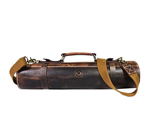 Personalized Leather Knife Roll Storage Bag | Elastic and Expandable 10 Pockets | Adjustable/Detachable Shoulder Strap | Travel-Friendly Chef Knife Case Roll By Aaron Leather Goods