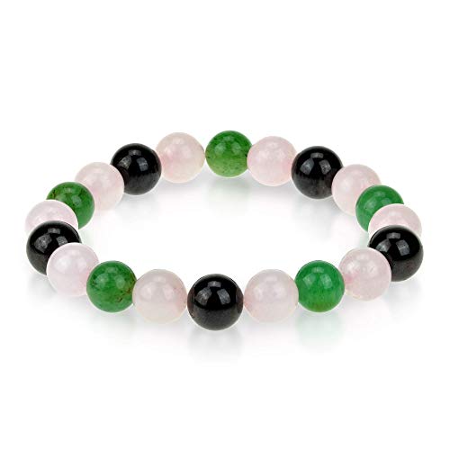 Triple Stone Ultimate Love Bracelet – Unconditional Love – Romance and Love Bracelet – Rose Quartz – Red Garnet – Green Aventurine – Natural Semi-Precious Gemstone Beaded Stretch Bracelet (10mm)