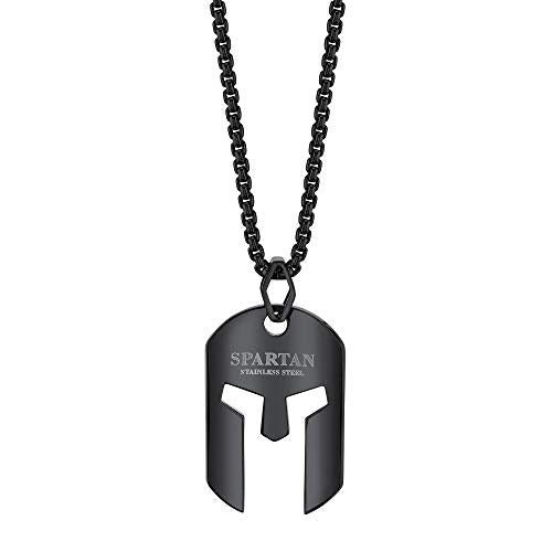 Load image into Gallery viewer, Spartan Helmet Necklace for Men | Black Spinel 24” Long Rolo Chain Stainless Steel | Men’s Accessory Gemstone Necklaces
