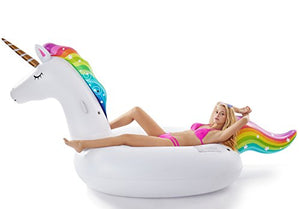 Jasonwell Giant Inflatable Unicorn Pool Float Floatie Ride On with Fast Valves Large Rideable Blow Up Summer Beach Swimming Pool Party Lounge Raft Decorations Toys Kids Adults