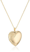 Load image into Gallery viewer, Amazon Collection 14k Gold-Filled Large Satin and Polished Finish Hand Engraved Heart Shaped Locket Necklace, 18&quot;
