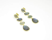 Load image into Gallery viewer, Large Labradorite Gold Plated Earring Silver 925, Green Moss Agate
