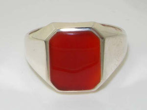 Gents Solid 925 Sterling Silver Natural Carnelian Mens Signet Ring - Size 13 - Sizes 6 to 13 Available