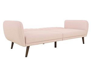 Novogratz Brittany Sofa Futon, Premium Linen Upholstery and Wooden Legs, Pink Linen