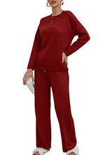 Load image into Gallery viewer, Fall Two Piece Pajamas For Women Long Sleeve Lounge Sets Loungewear Set Burgundy M
