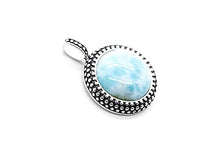 Load image into Gallery viewer, AZIEL Sterling Silver Natural Larimar Round Pendant Necklace,18&quot;
