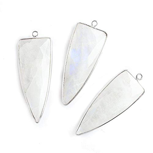 42x16mm Silver .925 Bezel Rainbow Moonstone Point 1 Ring Pendant 1 Piece