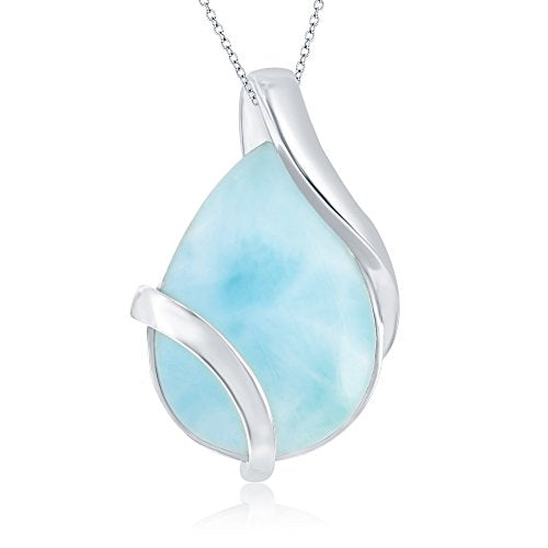 Sterling Silver Natural Larimar Pear-Shaped Designed 18