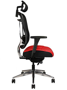 Oak Hollow Furniture Aloria Series Office Chair Ergonomic Executive Computer Chair with Headrest, Genuine Leather Seat Cushion, Mesh Back, Adjustable Lumbar Support Swivel and Tilt High-Back (Red)