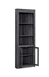 Home Source Bar Cabinet Bookshelf with Glass Doors in Chocolate Finish