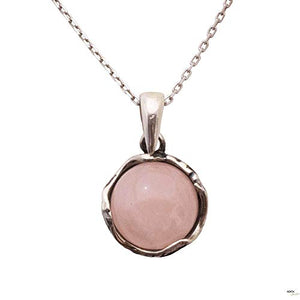 925 Sterling Silver Rose Quartz Necklace - Dainty 12mm Round Shiny Light Pink Rose Quartz, Real Natural Gemstone Pendant, Delicate Ornamented Handmade Vintage Statement Jewelry for Classy Women