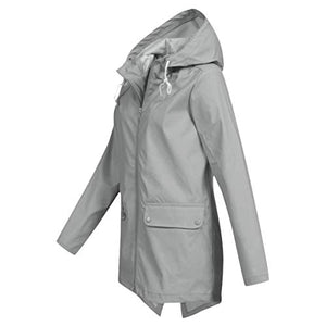 Thenxin Outdoor Hooded Waterproof Jacket for Women Lightweight Zip Up Trench Windbreaker Raincoat(Gray,XXL)