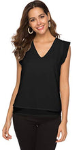 Load image into Gallery viewer, Women&#39;s Summer V Neck Tank Cap Sleeve Casual Flowy Chiffon Blouse Shirts Black S
