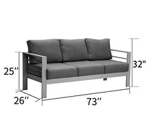 Load image into Gallery viewer, Solaste Patio Furniture Metal Couch, 3-Seat All-Weather Contemporary Aluminum Outdoor Sofa Chair with Cushions, Dark Grey
