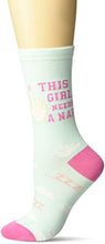 Load image into Gallery viewer, K. Bell Women&#39;s Funny Jokes and Wordplay Novelty Crew Socks, Light Blue (Nap Girl), Shoe Size: 4-10
