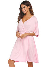 Load image into Gallery viewer, Ekouaer 3 in 1 Labor/Delivery/Hospital Gown Maternity Dress Nursing Nightgown Sleepwear for Breastfeeding V Neck Short Sleeve Nightshirt Sleeping Dress, Pink, Samll
