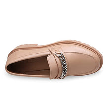 Load image into Gallery viewer, YETIER Platform Womens Loafer Leather Slip-ons Round Toe Chunky Loafer Shoes Penny Casual Fashion Shoes with Chain Apricot

