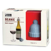Load image into Gallery viewer, Beanie Cap Decorative Silicone Bottle Stopper in a gift box, Set of Two, Novelty Cork Replacement, Beverage and wine Keeper, champagne bottle stoppers (Blue &amp; Grey)
