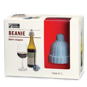 Beanie Cap Decorative Silicone Bottle Stopper in a gift box, Set of Two, Novelty Cork Replacement, Beverage and wine Keeper, champagne bottle stoppers (Blue & Grey)