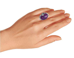 Native American Style Large Oval Boho Statement Stabilized Purple Turquoise Ring For Women 925 Sterling Silver