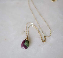 Load image into Gallery viewer, Ruby Zoisite Teardrop Gemstone Gold Filled Necklace - 18&quot; Length
