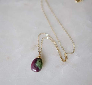 Ruby Zoisite Teardrop Gemstone Gold Filled Necklace - 18" Length