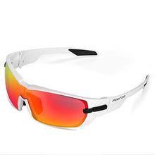 Load image into Gallery viewer, Moofee Polarized Sports Sunglasses with Rotatable Legs and 3 interchangeable Lenses Outdoor Glasses for Men Women TR90 Unbreakable UV Protection Running Driving Fishing Cycling Glasses (White-Red)

