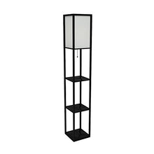 Load image into Gallery viewer, Simple Designs Home LF1014-BLK Etagere Organizer Storage Shelf Linen Shade Floor Lamp, Black
