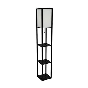 Simple Designs Home LF1014-BLK Etagere Organizer Storage Shelf Linen Shade Floor Lamp, Black