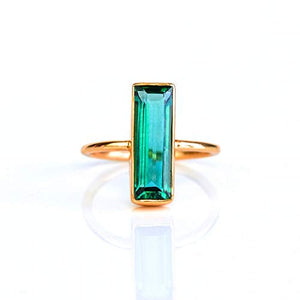 Green Tourmaline Gemstone Bar Ring, Geometric October Birthstone Ring, Adira Ring Series