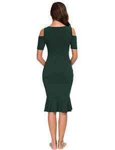 Ecavus Women's Maternity Dress Bodycon Cold Shoulder Pregnancy Dresses with Ruffle Hem for Baby Shower