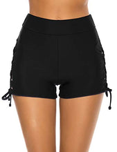 Load image into Gallery viewer, Lecieldusoir Women's Bathing Suit Shorts High Waist Swimsuit Shorts Bathing Suit Bottoms Lace Swimwear Bikini Boyshorts Black

