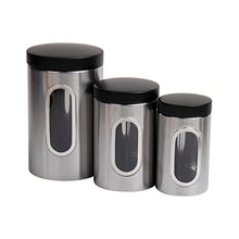 Load image into Gallery viewer, Mind Reader 3 Piece Canister Set, 1, 1.5, 2 Quart, Silver with Black

