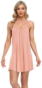 AUHEGN Nightgown for Women Loose Sleepwear Crew Neck Pajama Dress Soft Nightshirt Sleeveless Nightdress Chemise Peach Small