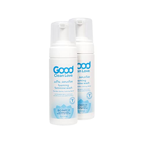 Good Clean Love Ultra Sensitive Foaming Feminine Wash, pH-Balanced Vaginal Soap for Women with Natural Ingredients, Water-based with More Than 60% Organic Aloe Vera, Gentle Cleansing & Soothing Feminine Hygiene Intimate Cleanser, 5 Oz (2-Pack)