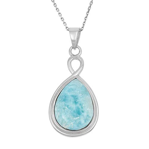 Sterling Silver Natural Larimar Teardrop Pendant with 18