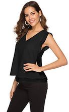 Load image into Gallery viewer, Women&#39;s Summer V Neck Tank Cap Sleeve Casual Flowy Chiffon Blouse Shirts Black S

