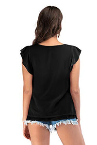 Women's Summer V Neck Tank Cap Sleeve Casual Flowy Chiffon Blouse Shirts Black S