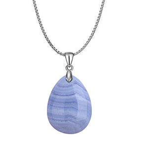 OCARLY 925 Blue Lace Agate Teardrop Pendant Necklace Healing Waterdrop Stone Crystal Chakra Protection Rock