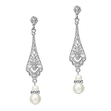 Load image into Gallery viewer, BABEYOND 1920s Vintage Wedding Pearl Dangle Drop Earrings Art Deco Gatsby Earrings (Style 5-Silver)
